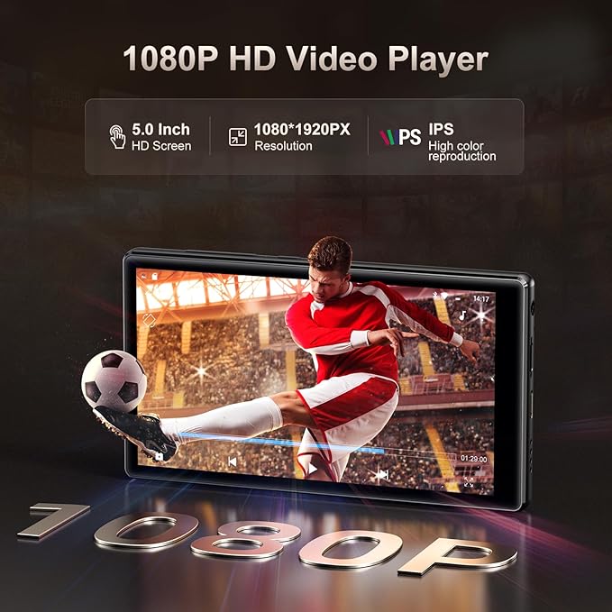 96GB MP3 Player with Bluetooth WiFi, Android 13 OS MP3 & MP4 Players with 5" IPS HD Touchscreen and Speaker, 4GB RAM & 32GB ROM, 2500mAh Music Player with Spotify, Play Store