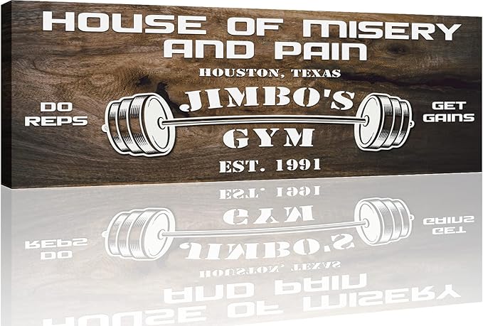 Tailored Canvases Personalized Gym Sign Wall Art Decor - Motivational Canvas for Home Gym, Workout Room, Garage, Fitness Center - Workout Inspirational Posters - House of Misery and Pain, Wooden 36x12in