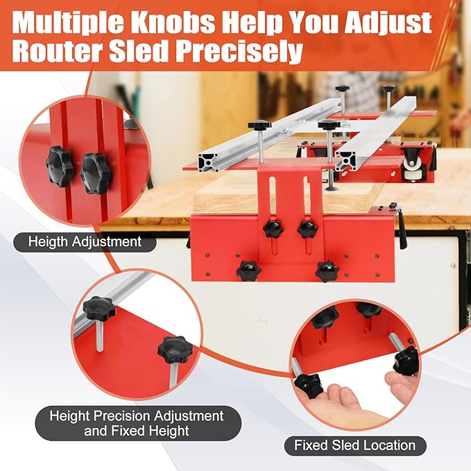 Howaoo Router Sled, Portable and Easy to Adjust Slab Flattening Jig, 60 inches Router Sled for Flattening Slabs, Trimming Planing Machine for Wood Flattening, Home DIY
