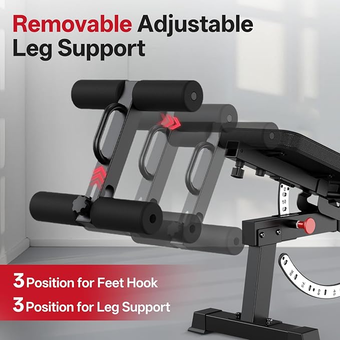 JOROTO MD65 Adjustable Weight Bench, 1700LB Heavy Duty Workout Bench for Home Gym, Flat Incline Decline Sit Up Utility Bench Press with 9 Backrest & 3 Seat Positions, Removable Leg Support & Wheels