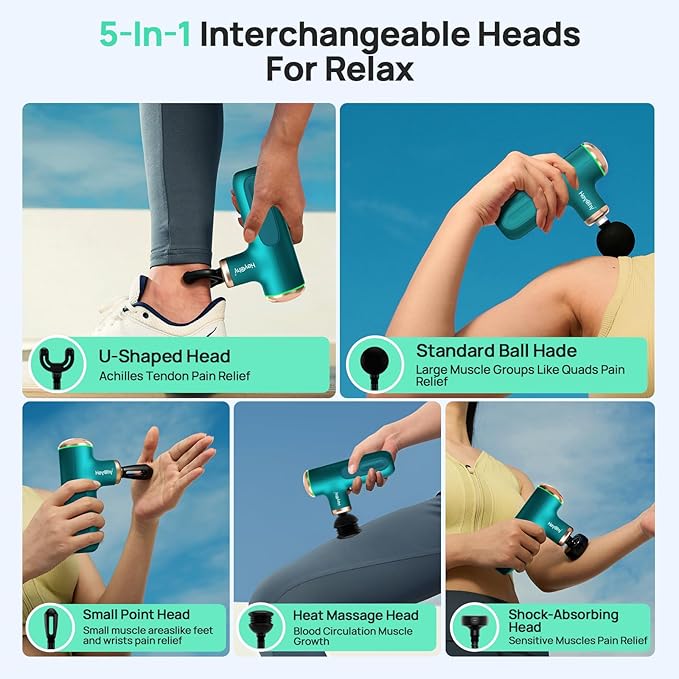 Mini Massage Gun with Heat Function, Heated Massage Head for Deep Tissue Pain Relief, Portable Muscle Massager for Athletes, Compact Percussion Gun