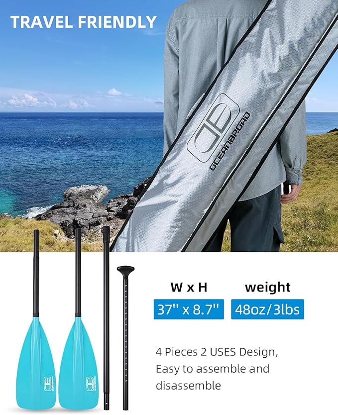 OCEANBROAD SUP Paddle - Adjustable Stand-Up Paddle for Paddleboard Kayak, Adjustable Aluminum Alloy Shaft with Reinforced Nylon Blades