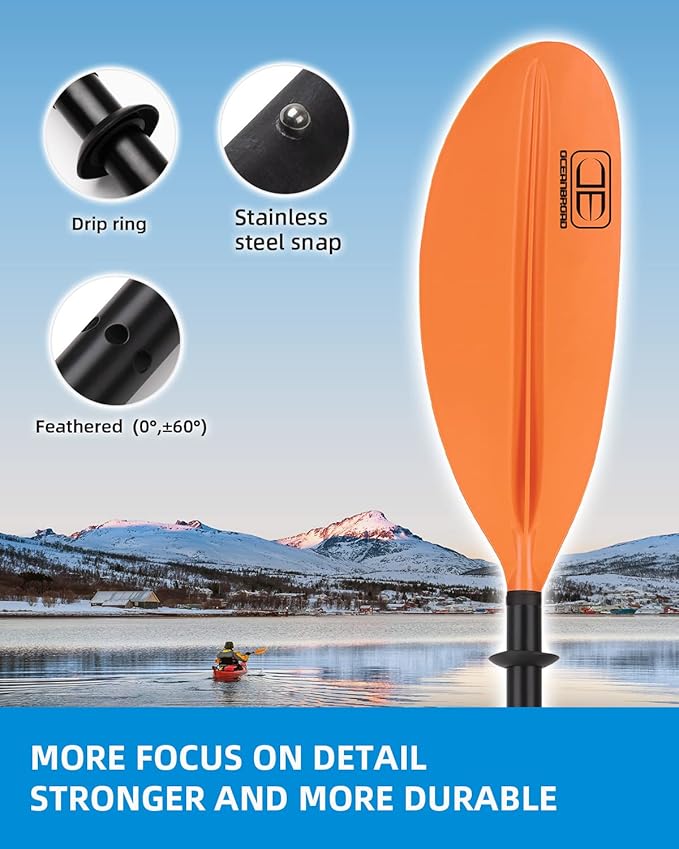 OCEANBROAD Kayak Paddle 86in/218cm, 90.5in/230cm, 95in/241cm Alloy Shaft Kayaking Boating Canoeing Oar with Paddle Leash