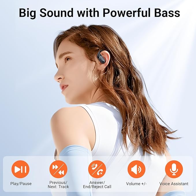 occiam Wireless Earbuds Bluetooth Headphones Ear Buds 96Hrs Playback Sport Over-Ear Waterproof Wireless Headphones Earphones with Earhooks ENC Mics Clear Call for Sport Running Workout Black