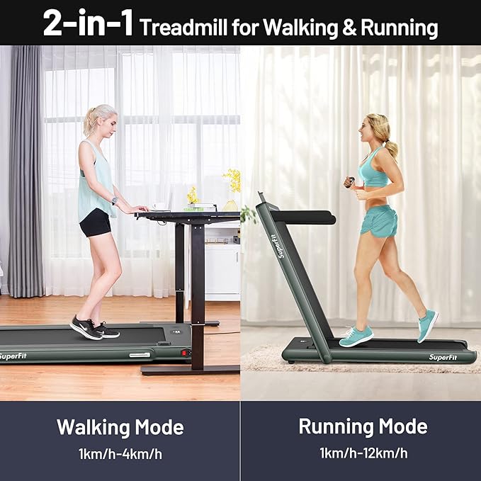 GYMAX Walking Pad, Dual LED Display 2 in 1 Under Desk Treadmill for Home with Remote & Smart App Control, 2.25HP Foldable Portable Treadmill Running Machine for Office Small Space