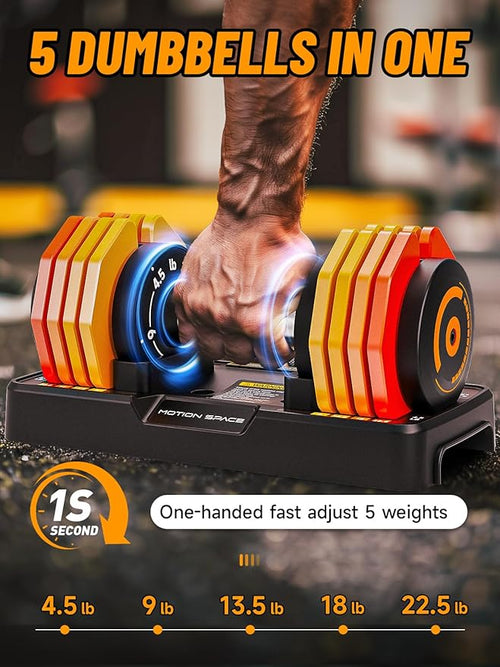 Adjustable Dumbbells Set 12.5LB/22.5LB Pair, 1-Sec Fast Adjustable 5 Weights by Turning Handle, Premium Comfort Non-slip Metal Dumbbells with Tray, Compact Size for Full Body Home Workout