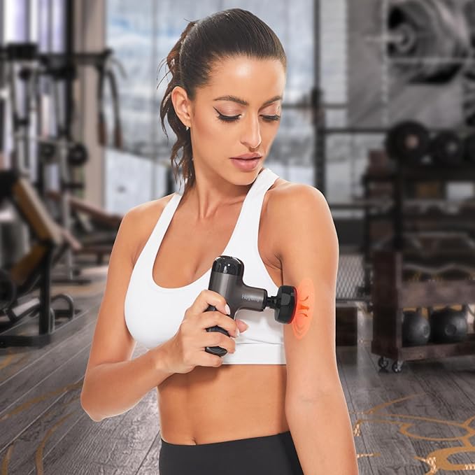 Mini Massage Gun with Heat, Deep Tissue Massage Gun, Portable Percussion Muscle Massager with 4 Massage Heads for Athletes