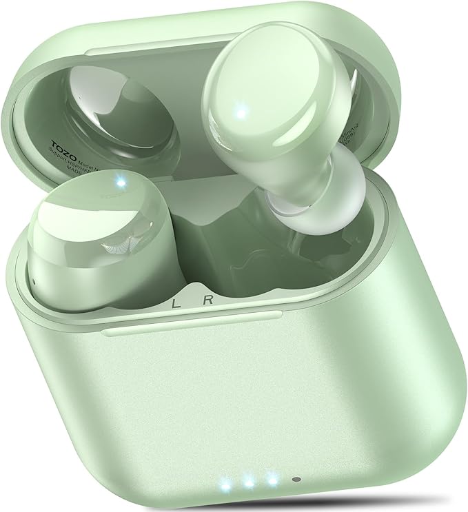 TOZO T6 Wireless Earbuds, IPX8 Waterproof Ear Buds, Stereo Bass Sound Bluetooth 5.3 Headphones in Ear, 50 Hours Playtime Earphones, Wireless Charging Case, Custom 32 EQ via APP