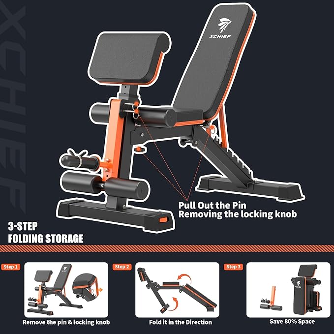 Adjustable Weight Bench, 1000LBS Heavy Duty Foldable Workout Bench with Leg Extension and Preacher Curl Pad, Flat/Incline/Decline for Home Gym Full Body Strength Training