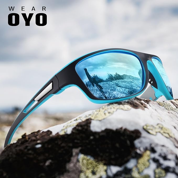 Polarized Sports Sunglasses for Men Women,Fishing Driving Rectangular Goggles UV400 Protection