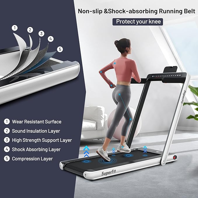 GYMAX Walking Pad, Dual LED Display 2 in 1 Under Desk Treadmill for Home with Remote & Smart App Control, 2.25HP Foldable Portable Treadmill Running Machine for Office Small Space