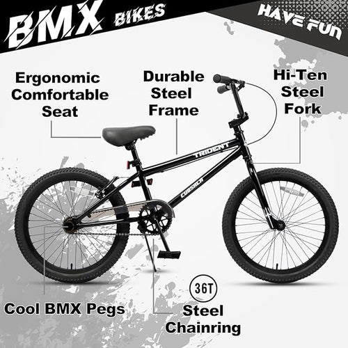 20 24 26 Inch BMX Race Bike Trident Bicycles Beginner-Level to Advanced Riders with 2 Pegs, Multiple Colors