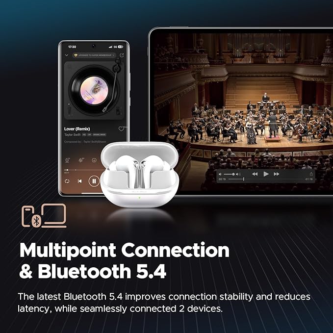 SoundPEATS Air5 Pro Adaptive Hybrid Noise Cancelling Wireless Earbuds, Qualcomm Snapdragon Sound, aptX™ Lossless, LDAC LE Hi-Res Audio, 6 Mics AI CVC 8.0 Call, 37H Playtime, IPX5 Waterproof, BT 5.4