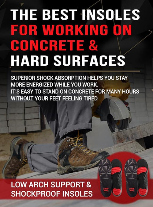 2 Pairs of Work Pro Comfort Insoles - Foot Pain Relief - Cushioning and Shock Absorption - Work Boot Insoles for Men Women - Non-Slip Anti Fatigue Inserts (XL, 2-Pairs-Black)