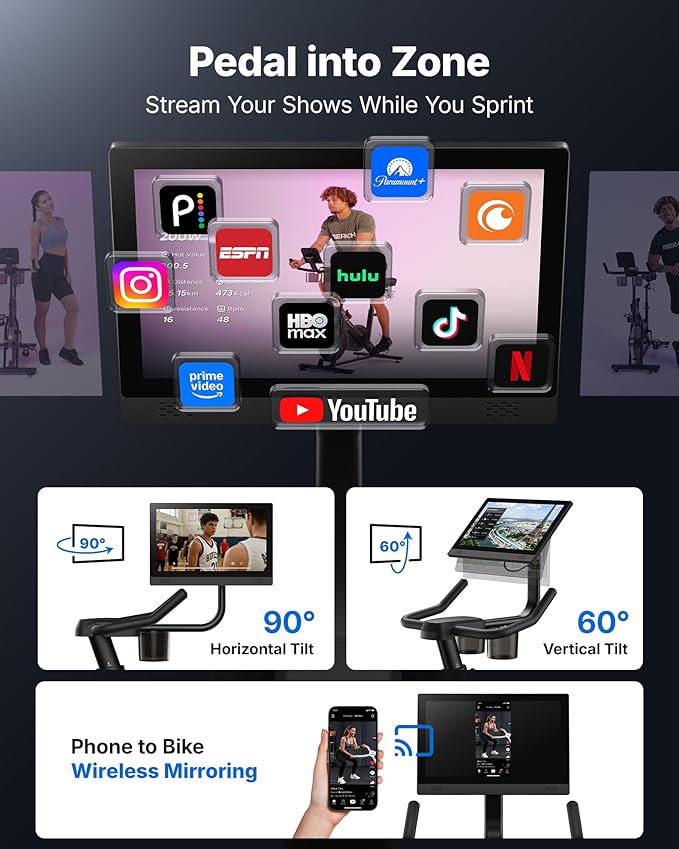 MERACH Exercise Bike, Brake Pad Stationary Bike with Exclusive App, Low Noise Indoor Cycling Bike with 300lbs Weight Capacity, Tablet Mount and Fitness Courses for Weight Loss