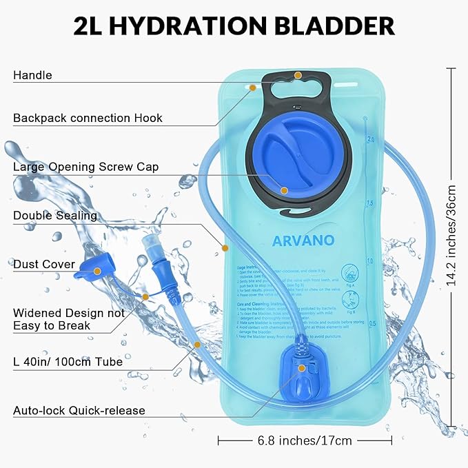 Hydration Backpack, Lightweight Hydration Pack with 2L Water Bladder, 6L Water Backpack for Men Women Cycling, Hiking, Mountain Biking, Skiing