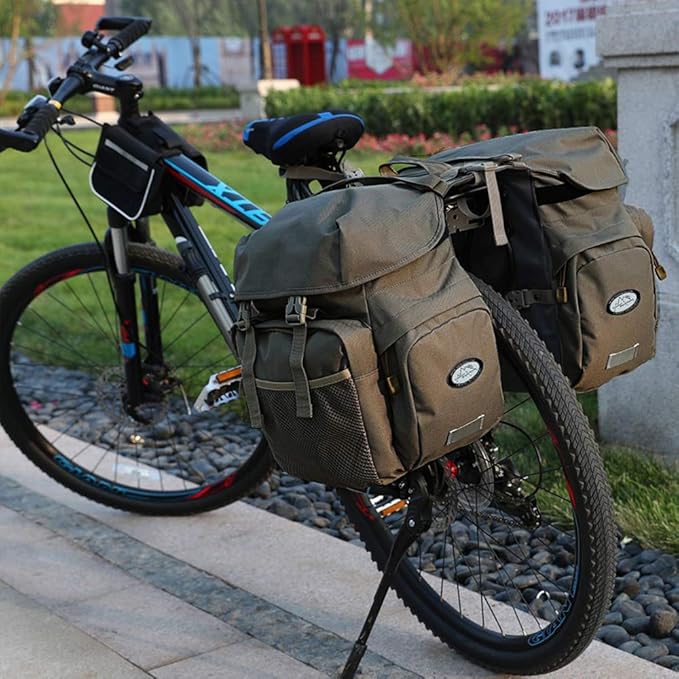 Dreamoon 50L Bike Panniers, Waterproof Bicycle Commuting Bag Saddle Bags with Rain Cover, Bike Rear Seat Bag Carrier with Reflective Trim, Cycling Organizer for Width Less Than 6.3 inches Rack (Green)