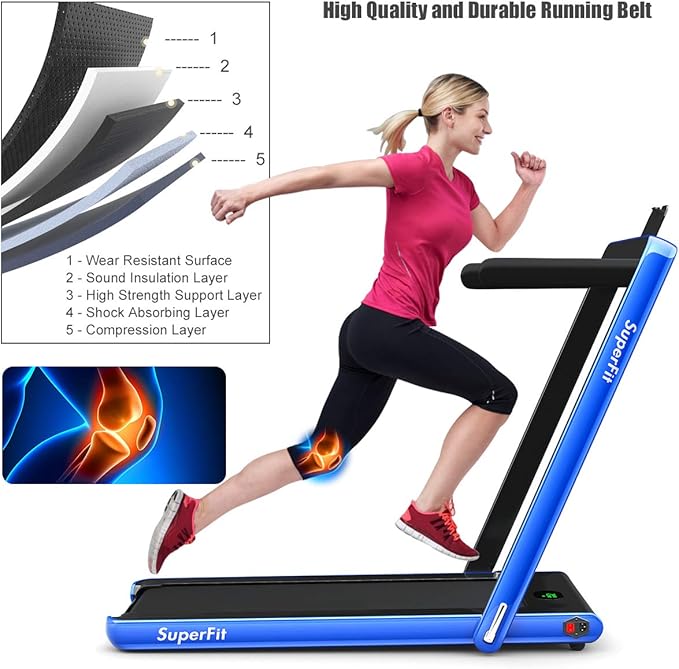 GYMAX Walking Pad, 2.25HP Foldable Treadmill with Smart App & Remote Control, Bluetooth LED Monitor, Small Spaces Compact Running Machine, Folding Portable Under Desk Treadmill for Home Office