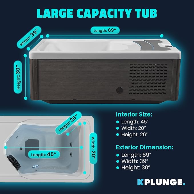 Borealis 69-in. All-in-One Cold Plunge and Hot Tub with Built-in Chiller | Acrylic Interior with 2 Jets, Bluetooth Speakers, Lights, WiFi App Control Chiller for Indoor/Outdoor Use – White