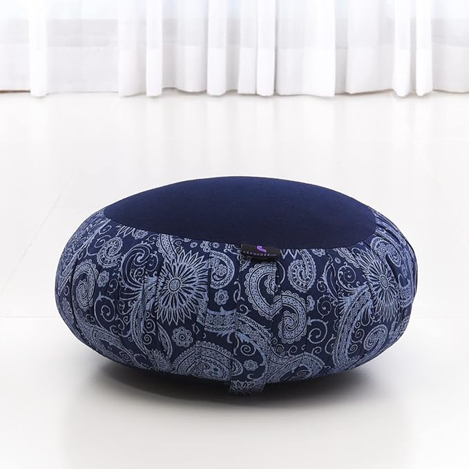 Leewadee Meditation Cushion Set – 1 Round Zafu Meditation Pillow and 1 Square Roll-Up Zabuton Meditation Mat, Pillows Bundle Filled with Kapok