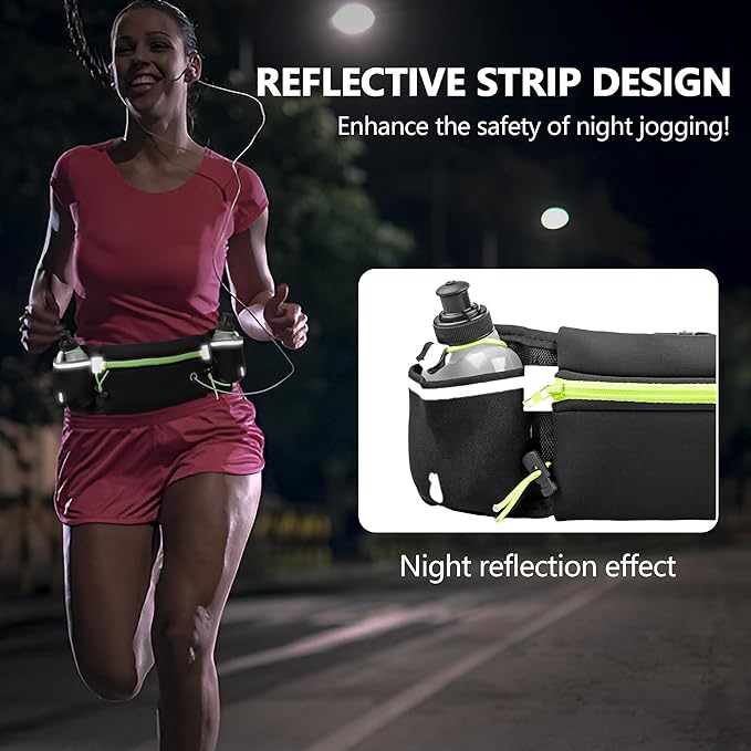 Hydration Running Belt for Women & Men with 2 Water Bottles – Water-Resistant Waist Pack & Phone Holder, No-Bounce Fit for Running, Hiking, Workouts – Bonus Sweatband, Fits All Phones
