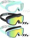 NSSIW Swim Goggles Swimming Kids-Goggles: Anti Fog No Leak with Nose Clip Earplugs for Girls Boys Youth 6-14 3 Pack