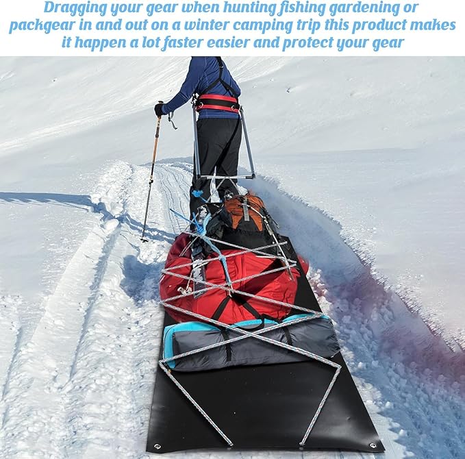 Deer Drag Sled Game Hauler Utility Snow Sled Deer Hunting Sled for Effortless Hauling of Ice Fishing Supplies, Firewood, Duck Hunting Gears, Fishing Equipment