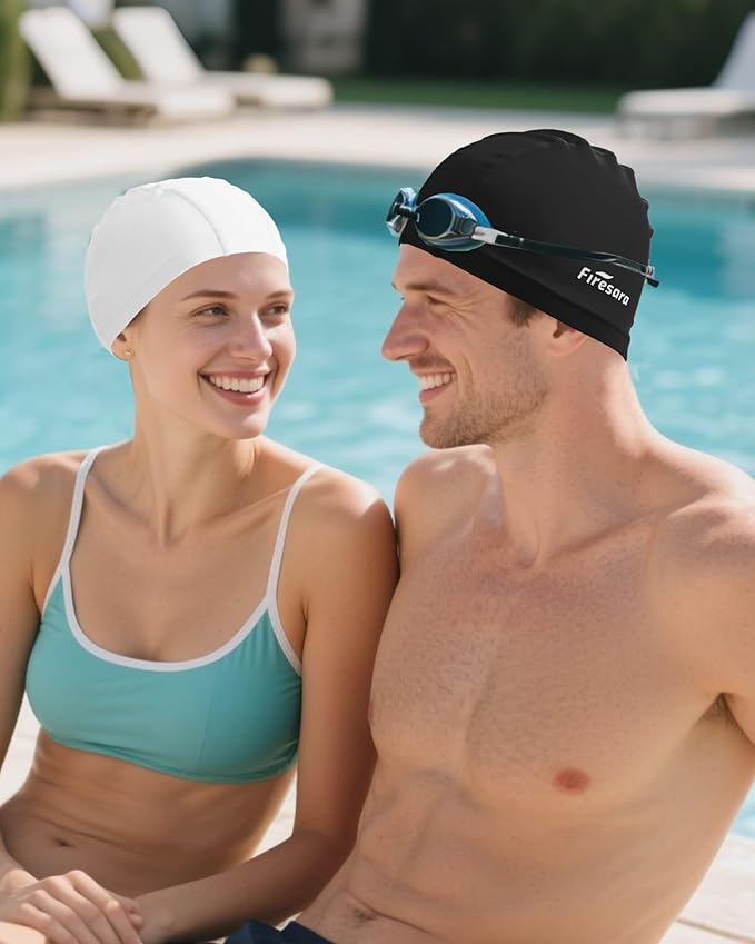 Firesara Fabric Swim Cap, High Elasticity Swimming Cap Keeps Hair Clean Breathable Fit Both Long Hair Short Hair, Swim Caps Woman Girls Men Kids One Size Hat