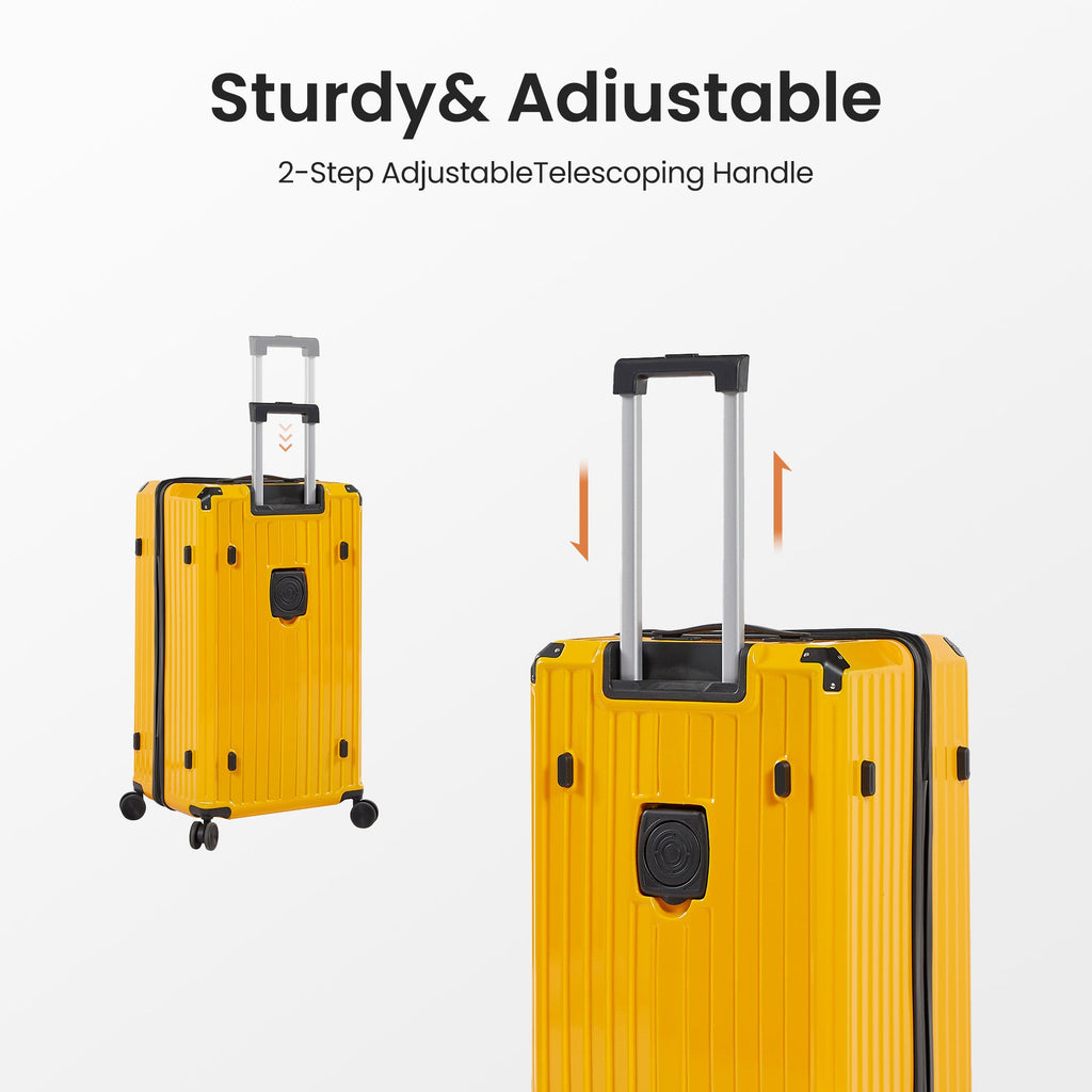 Luggage Set 4 pcs (20"/24"/29"/Travel Bag), PC+ABS Durable Lightweight Luggage with Collapsible Cup Holder TSA Lock, Yellow