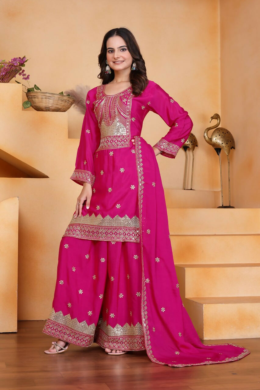 Joban Fashion Pink Silk Embroidered Sharara Set
