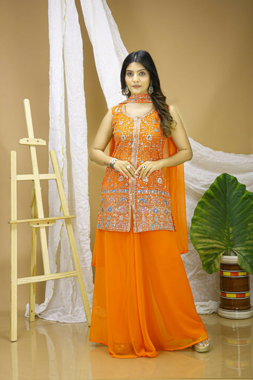 Teeya Creation Yellow Color Faux Georgette Wedding Wear Trending Palazzo Set