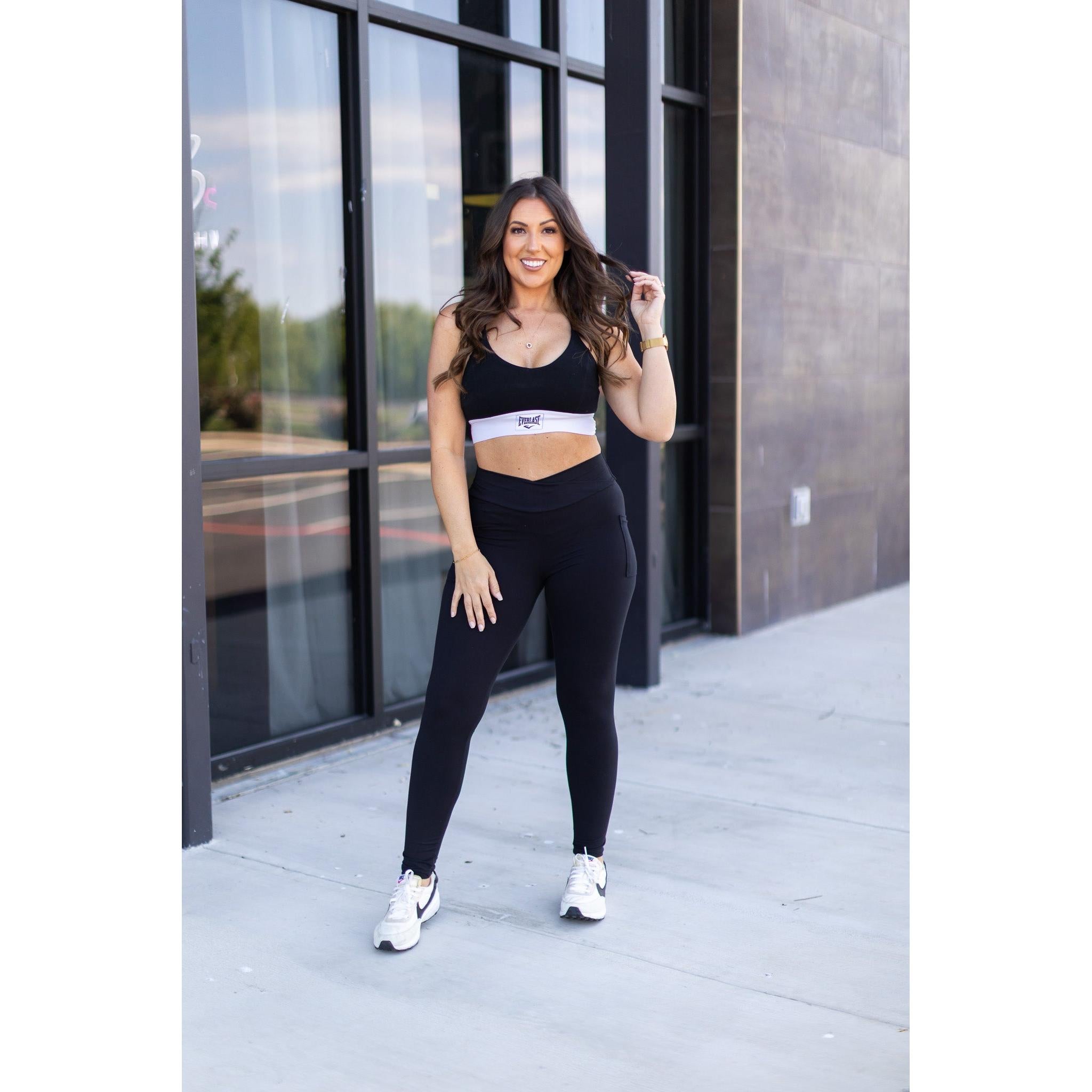 Ready to Ship |  The Stephanie - Crossover BLACK Pocket Full Length Leggings