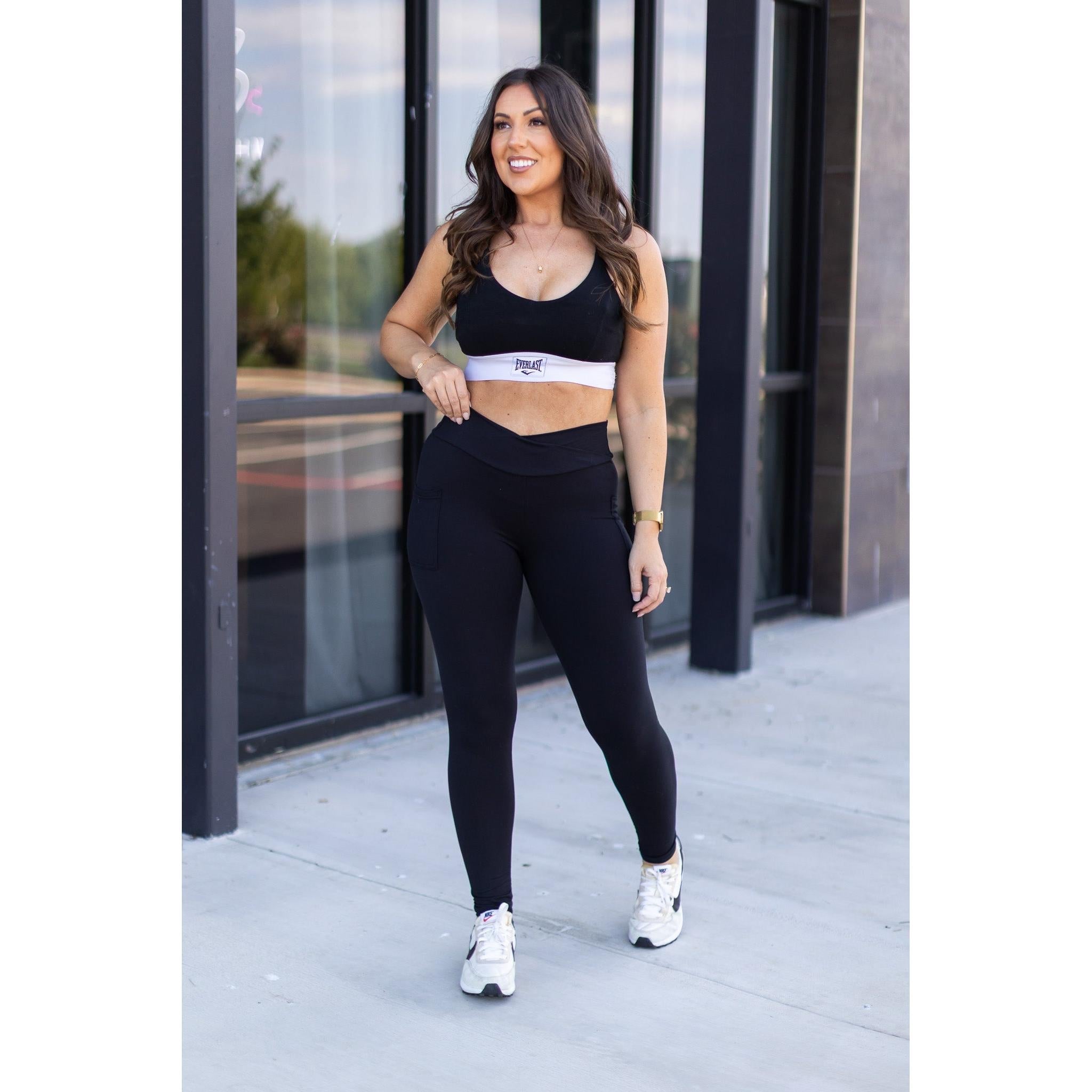 Ready to Ship |  The Stephanie - Crossover BLACK Pocket Full Length Leggings