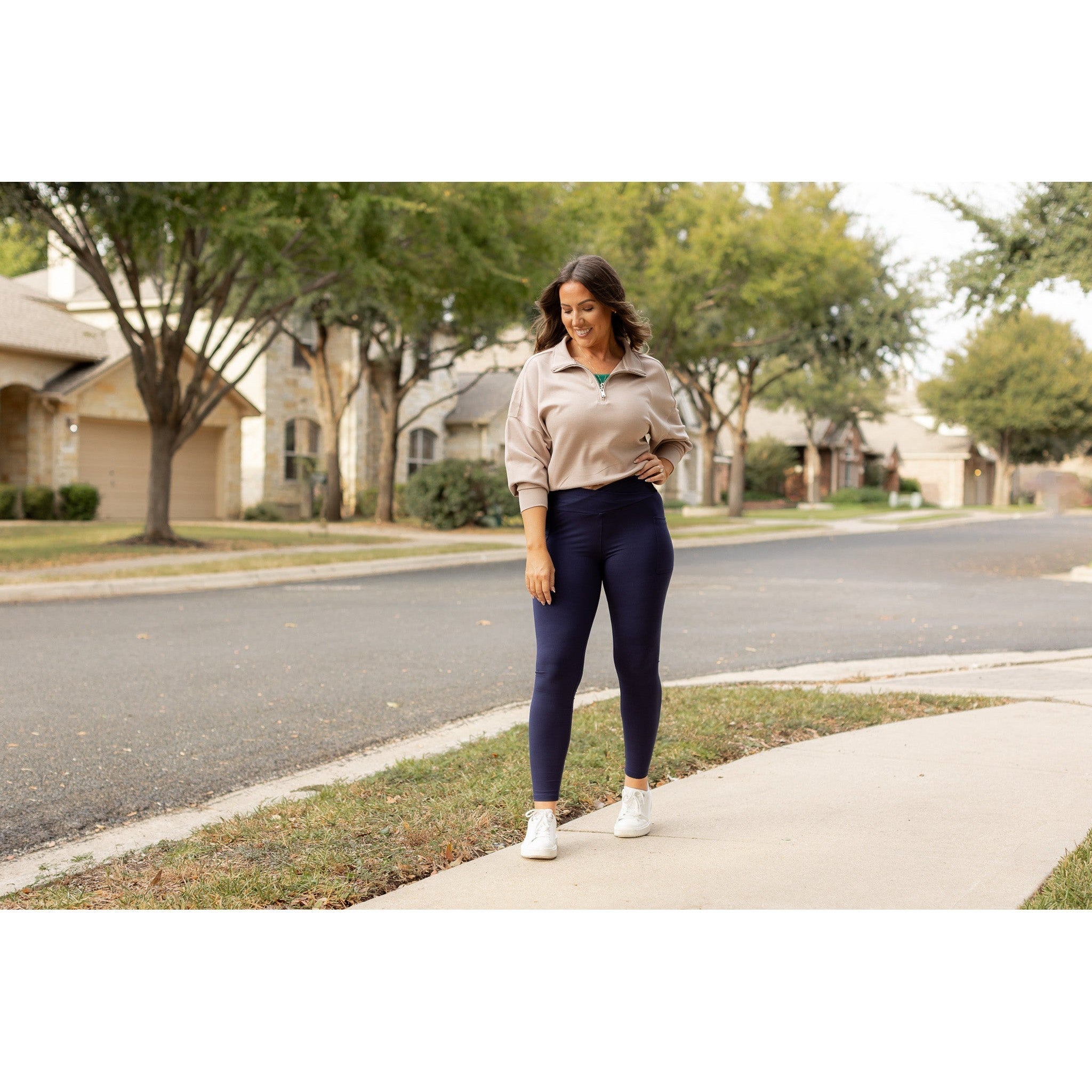 Ready to Ship | The Nadia - NAVY Crossover Full Length Leggings with Pockets