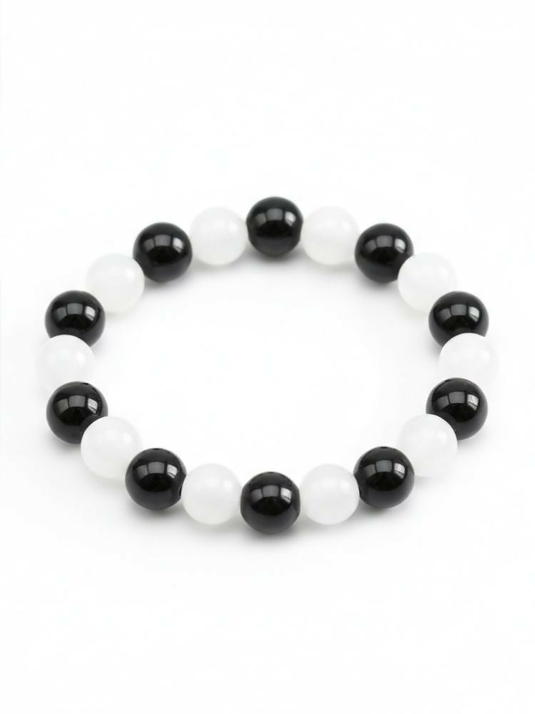 NVR Set of 2 Black & White crystal beaded Bracelet for Men & Women