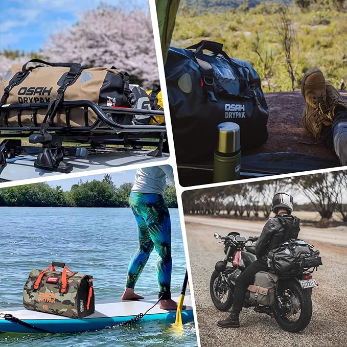Waterproof Duffel& Luggage Bag - Motorcycle Dry Bag Tail Saddle Bags with Roll Top Closure,Large Storage Space,for Camping, Kayaking, Fishing & Traveling(Grey, 25L)