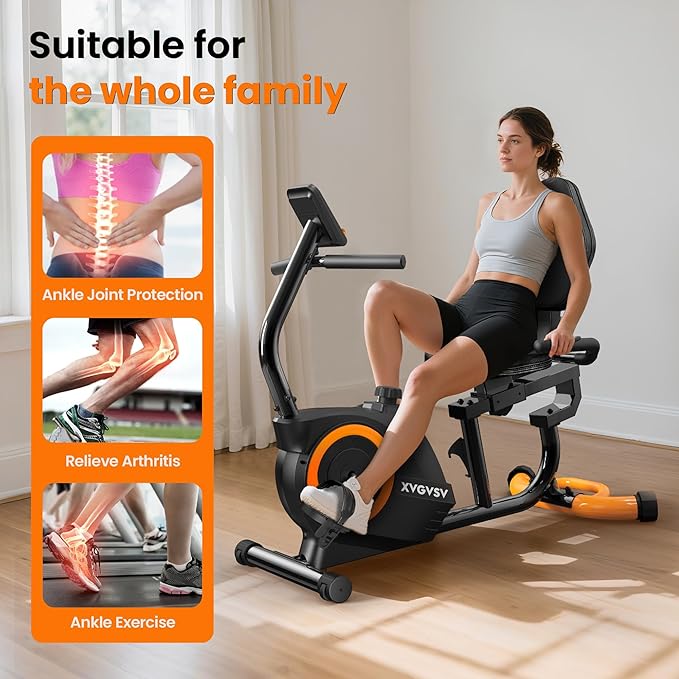 Recumbent Exercise Bike for Home Use, Quiet Recumbent Stationary Bikes for Adults & Seniors, 16-Level Resistance, Adjustable Seat, Supports 400LB, Pulse Sensors & LCD Display