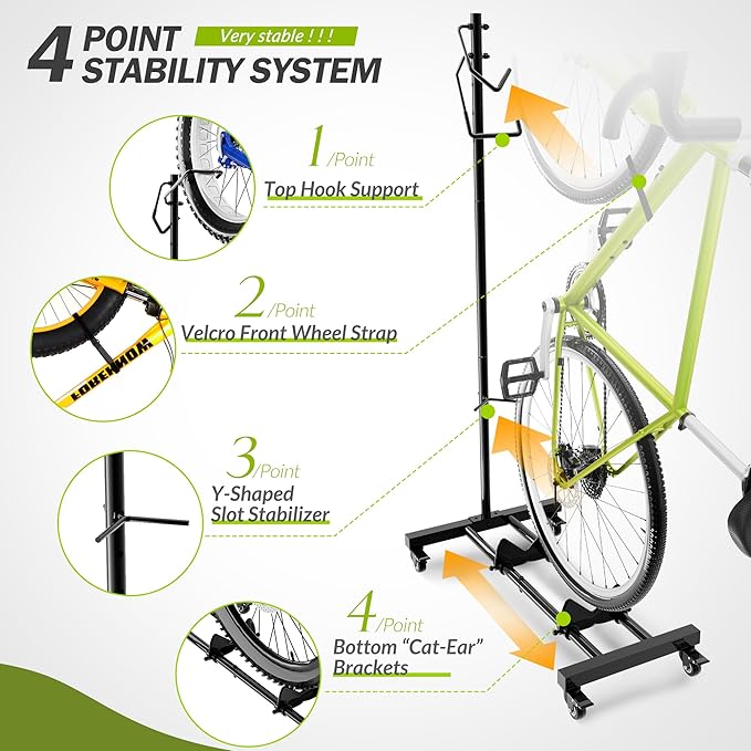 Vertical Bike Parking Stand - Adjustable Height for 29" Wheels, Space-Saving & Freestanding Bike Rack for MTB/Road Bikes,No-Drill Installation Indoor Bike Storage for Apartments & Garages