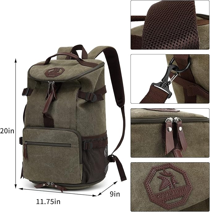 Kalesi Gym Duffle Bag Backpack 4-Way Vintage canvas with Shoes Compartment for travel Sport Hiking laptop (Vintage green)