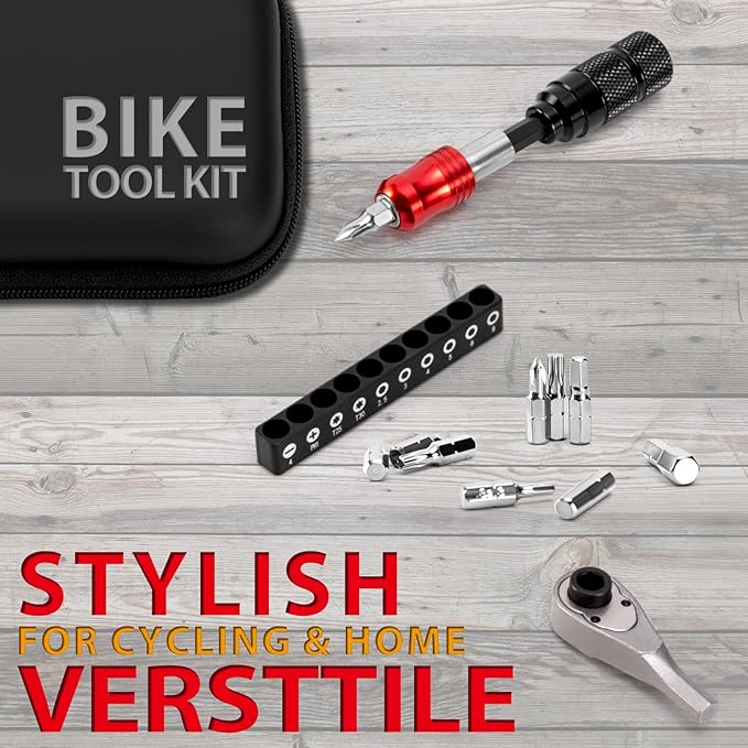 EMERK Bike Repair Tool Kit – Bicycle Multi-Tool Kit with Mini Pump, Ratchet Reversible Tool &10 Tool Bits, Tire Levers, and Portable Bag for Camping and Travel