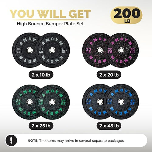 2 Inch Bumper Plates，10-500lbs，Barbell Rubber Olympic Weight Plates Set for Home Gym, Strength Training & Weight Lifting, Multiple Options Colors