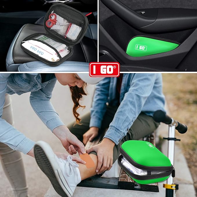I GO 85 Pieces Hard Shell Mini Compact First Aid Kit, Small Personal Emergency Survival Kit for Travel Hiking Camping Backpacking Hunting Marine Car