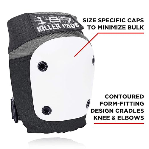 187 Killer Pads Knee Pads, Elbow Pads Combo Pack, Grey, Small/Medium