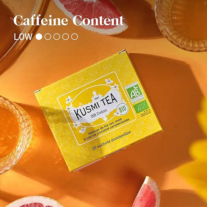 Kusmi Tea - BB Detox + Detox - Iconic Detox Tea - Organic Tea - Blend of Green Tea, Mate & Fruits - Organic Flavored Yerba Mate Tea - Pack of 2 Boxes of Tea Bags - 2x20 Tea Bags