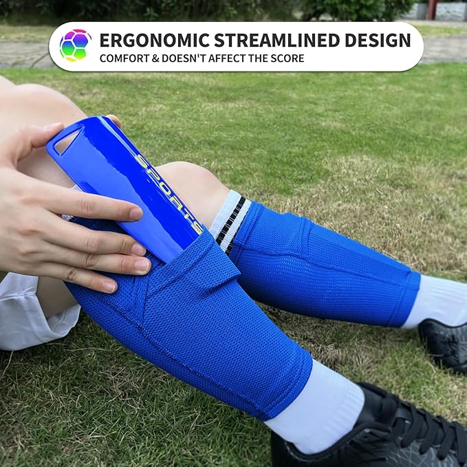 Kids Youth Soccer Shin Guards with Sleeves, Slip in Shinguards Soccer Shin Pads for 3-15 Years Old Boys Girls Child Teens