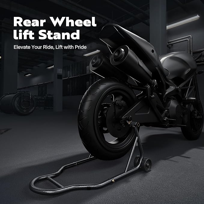SPECSTAR Motorcycle Stand, 441 Lbs Capacity Rear Wheel Lift with U+L Adjustable Swingarm Spool, Heavy Duty Paddock Stand for BMW Suzuki Yamaha Honda Kawasaki, Black