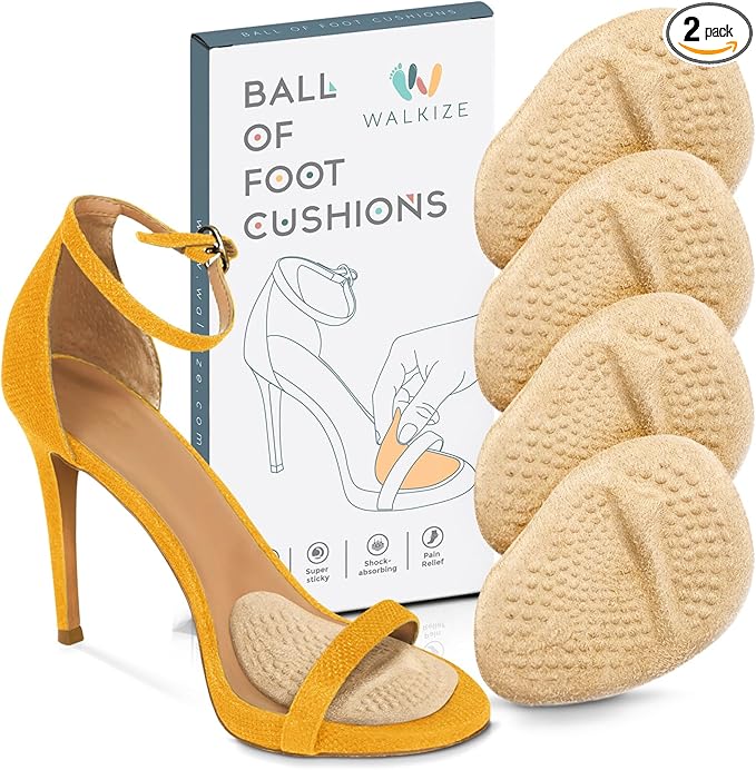 Walkize Metatarsal Pads Women | Heel Inserts for Women | Ball of Foot Cushions (2 Pairs Foot Pads) All Day Pain Relief and Comfort One Size Fits Shoe Inserts (Beige)