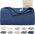 Cloud Scape Linen 100% Cotton Blanket King Size for Bed – Lightweight Summer Blanket, Herringbone Weave,fits California King Size Bed, 92x108,Ensign Blue