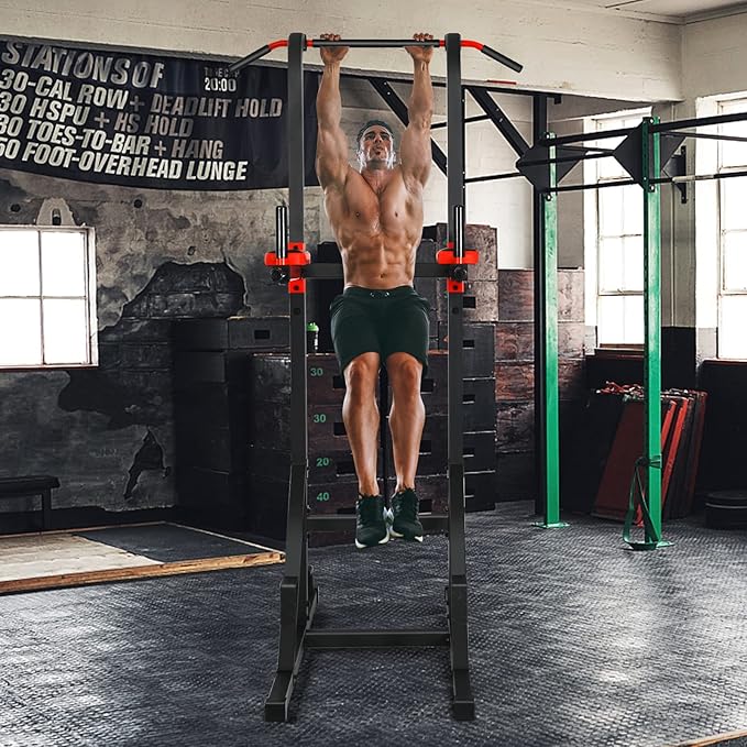 GYMAX Multi-function Power Tower, Heavy-duty Pull Up Bar Stand for Pull-ups, Push-ups, Vertical Knee, Leg Raises, Dip Stand, Strength Training, Workout Dip Station for Home, Gym, Fitness Equipment