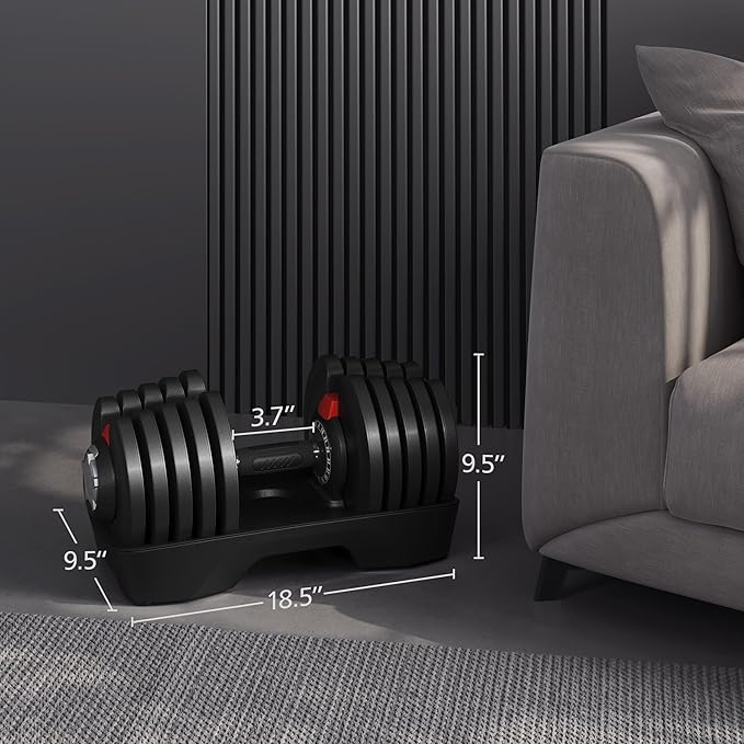 Yaheetech Adjustable Dumbbell Set 28/40/52.5/90LBS Adjustable Dumbbells Fast Adjust Dumbbell Weight Set with Anti-Slip Handle and Tray for Men/Women Home Gym Strength Training Equipment Single/Pair